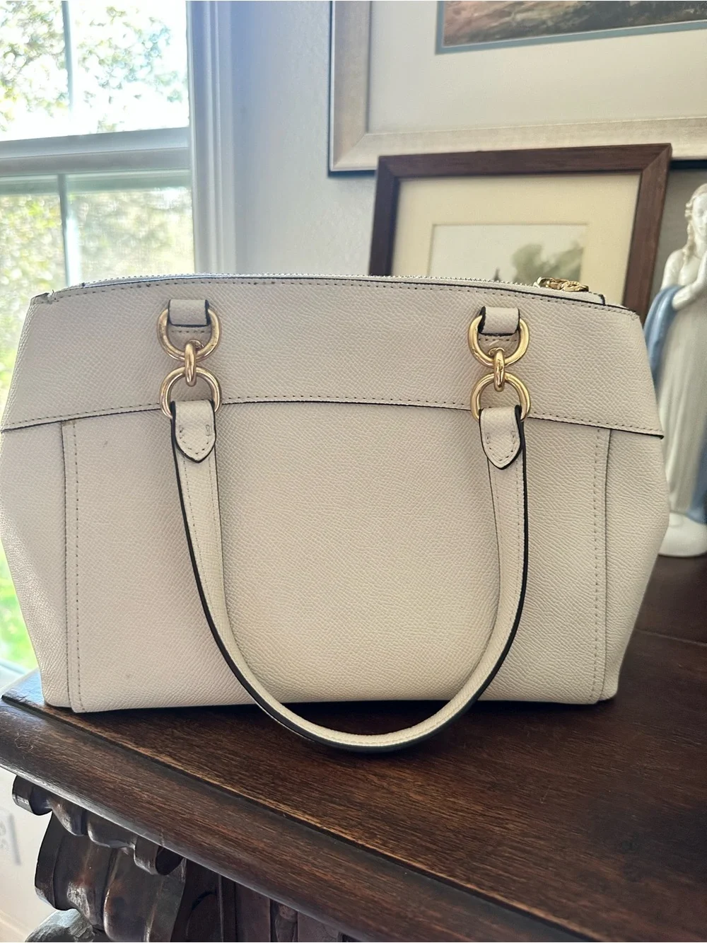 Coach Light Cream Saffiano Leather Satchel with Gold Hardware